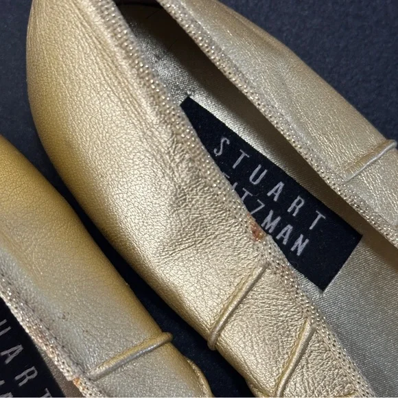 Stuart Weitzman Metallic Gold Quilted Ballet Flats with Bow - Picture 3 of 6